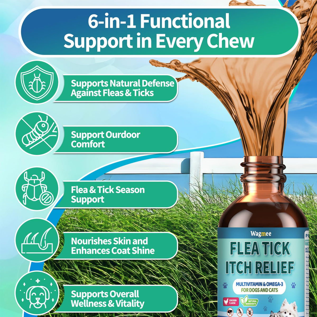 Natural Oral Flea and Tick Drops with Multivitamin for Pets A9326
