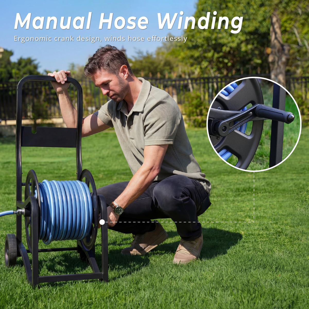 Heavy Duty Metal Garden Hose Reel Cart with Wheels, Holds 200FT Hose G429