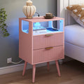 Pink Nightstand with Charging Station and LED Lights H441039