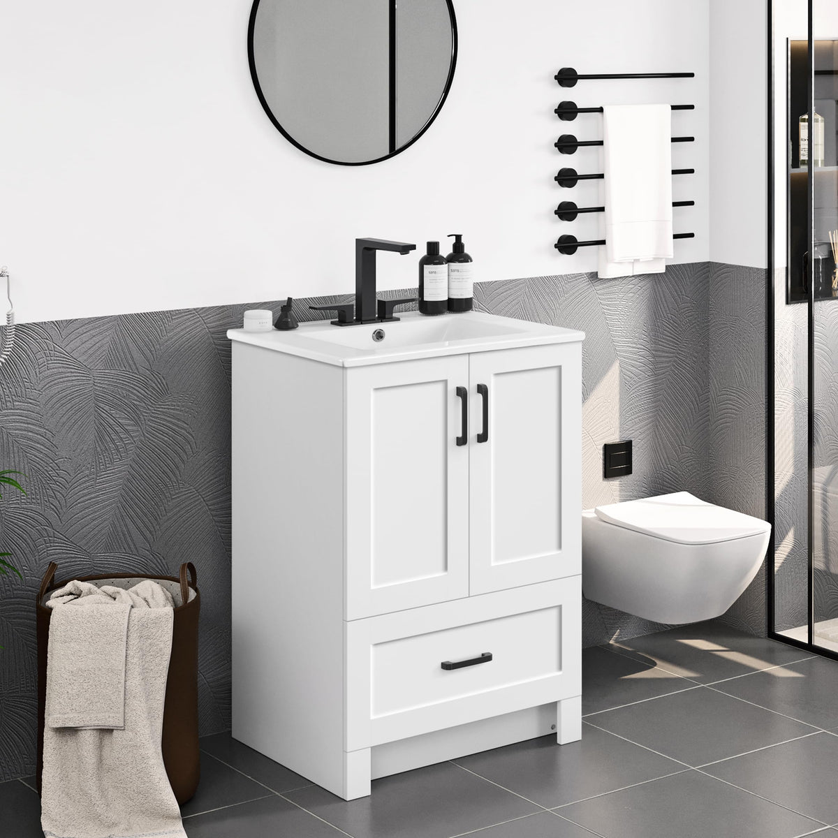 24" White Bathroom Vanity with Sink Y6082