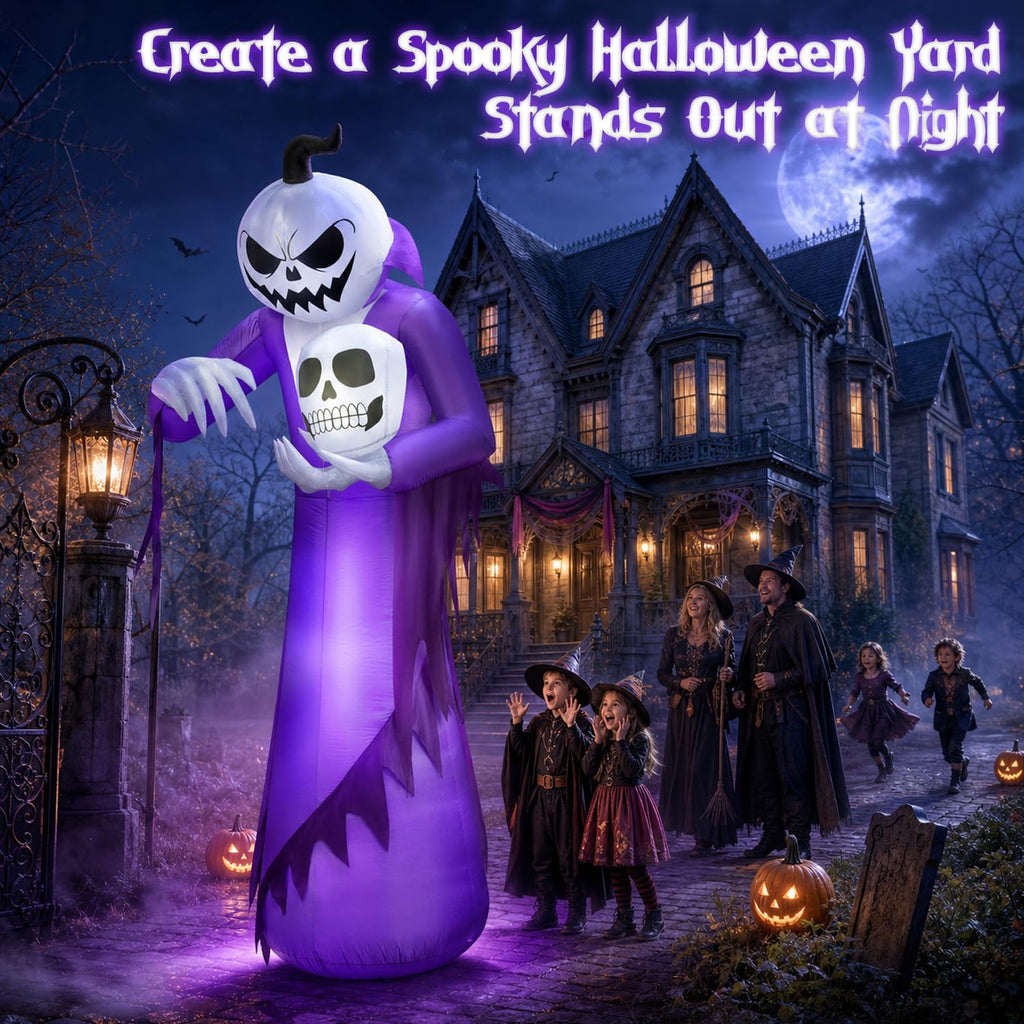 12FT Halloween Inflatables Outdoor Pumpkin Ghost Wizard B80927