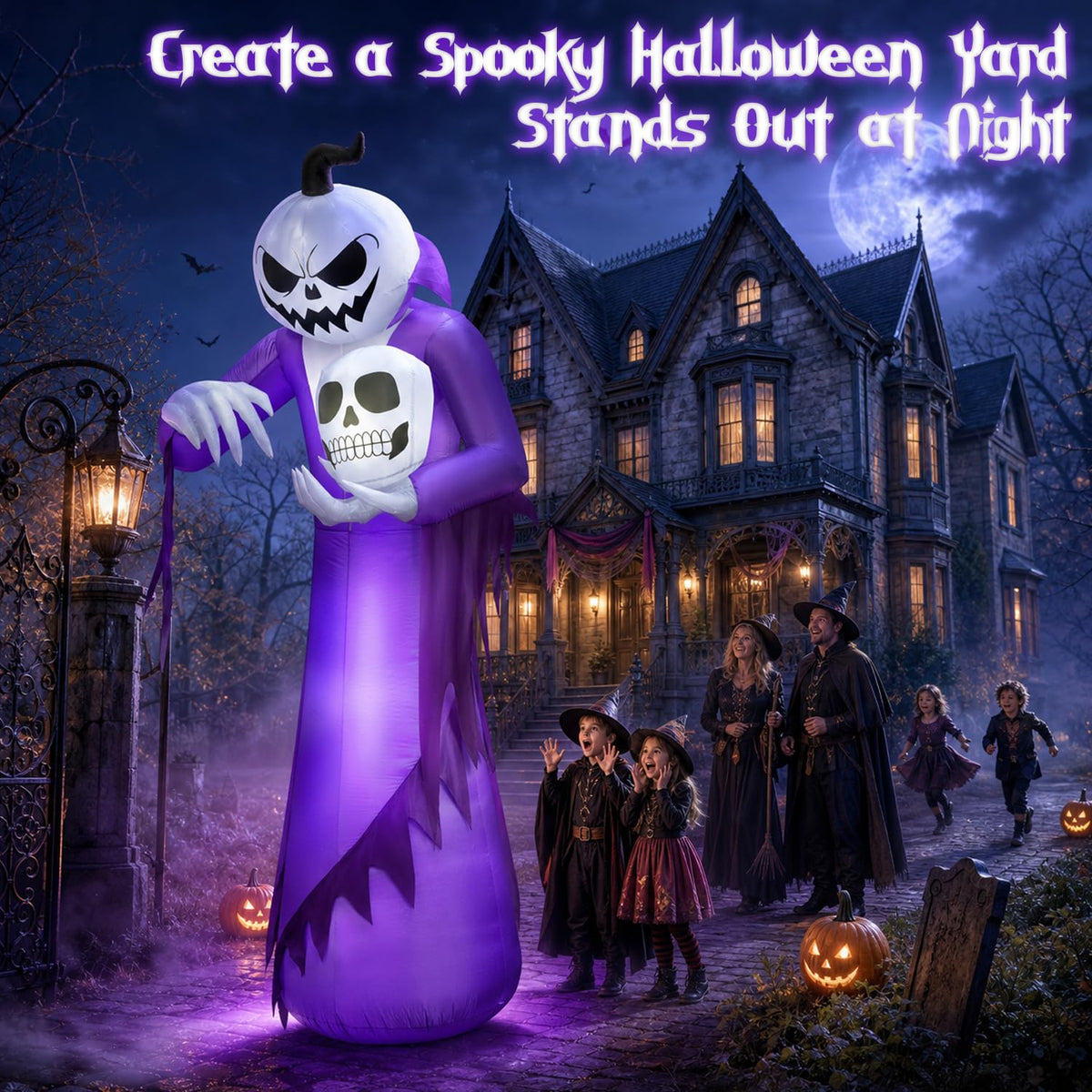 12FT Halloween Inflatables Outdoor Pumpkin Ghost Wizard B80927