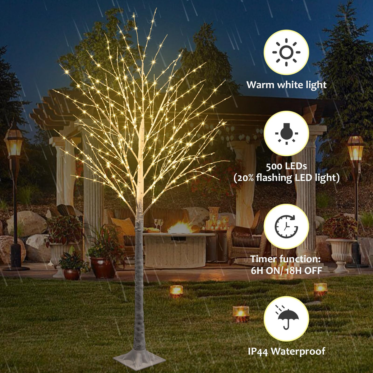 6FT Lighted Birch Tree 500 LED Warm White S66303
