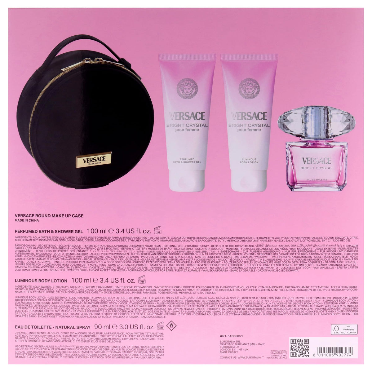4 Pc Gift Set 3oz EDT Spray, 3.4oz Body Lotion, 3.4oz Shower Gel, Round Make Up Case U32889