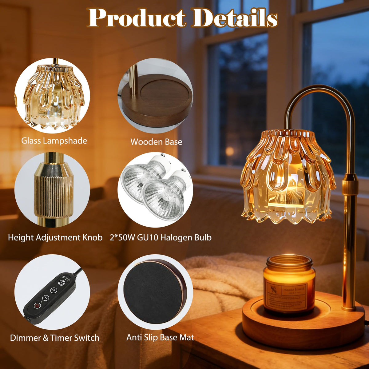 Candle Warmer Lamp with Timer Dimmable Adjustable Height X921114