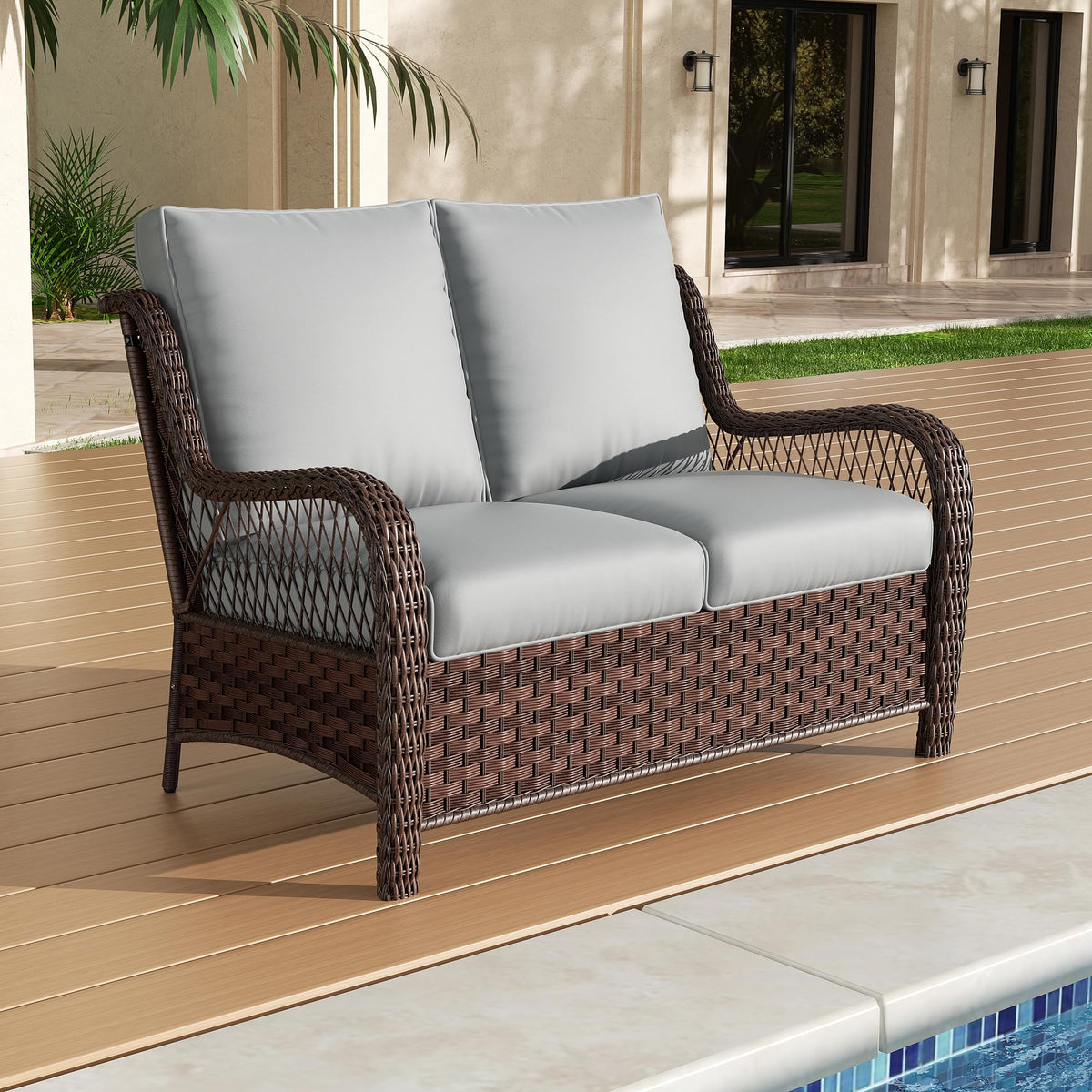 Outdoor Wicker 2 Seater Sofa with Cushion D8857