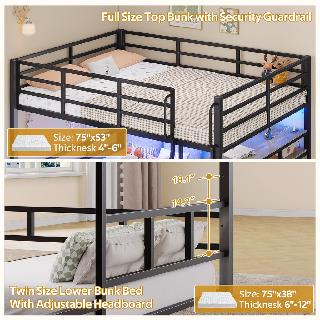 Full Over Twin Bunk Bed with 8 Drawers & 4 Shelves Q370