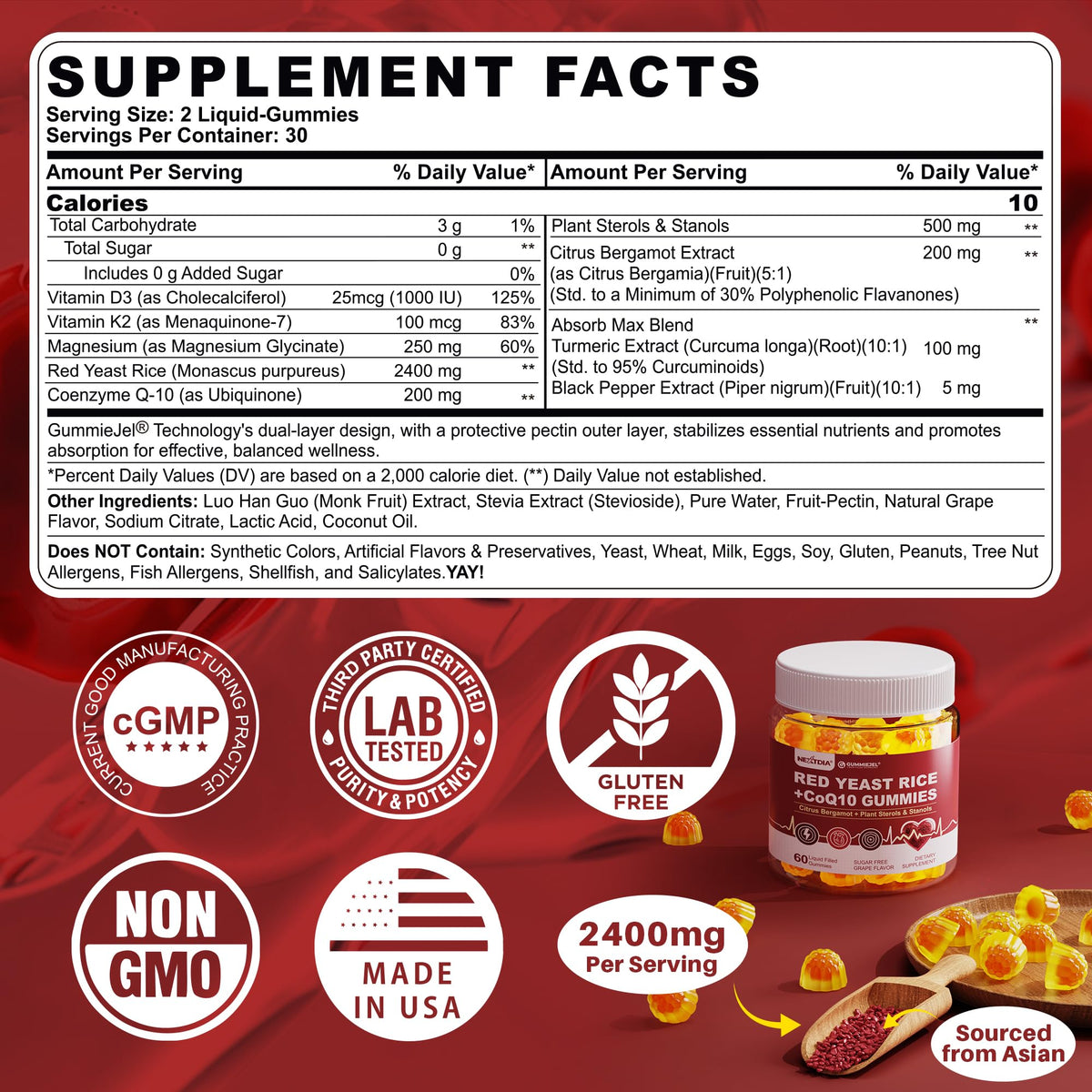 Red Yeast Rice Gummies 2400MG with CoQ10 F8436