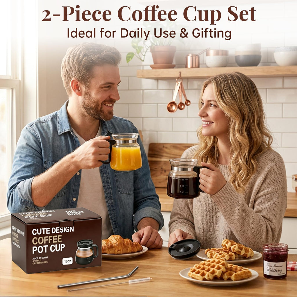 2 Pack 16oz Clear Glass Coffee Mug with Lid and Straw M614