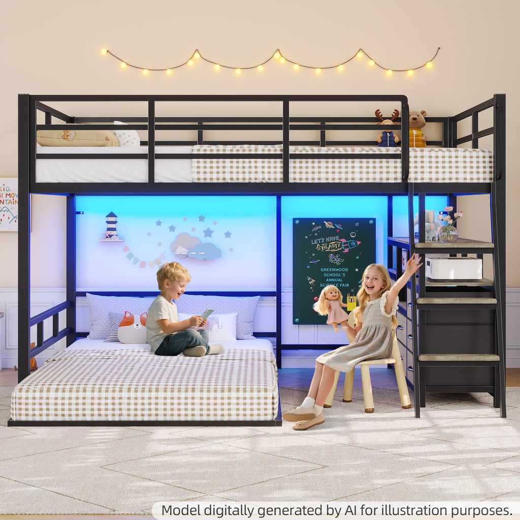 Full Over Twin Bunk Bed with 8 Drawers & 4 Shelves Q370
