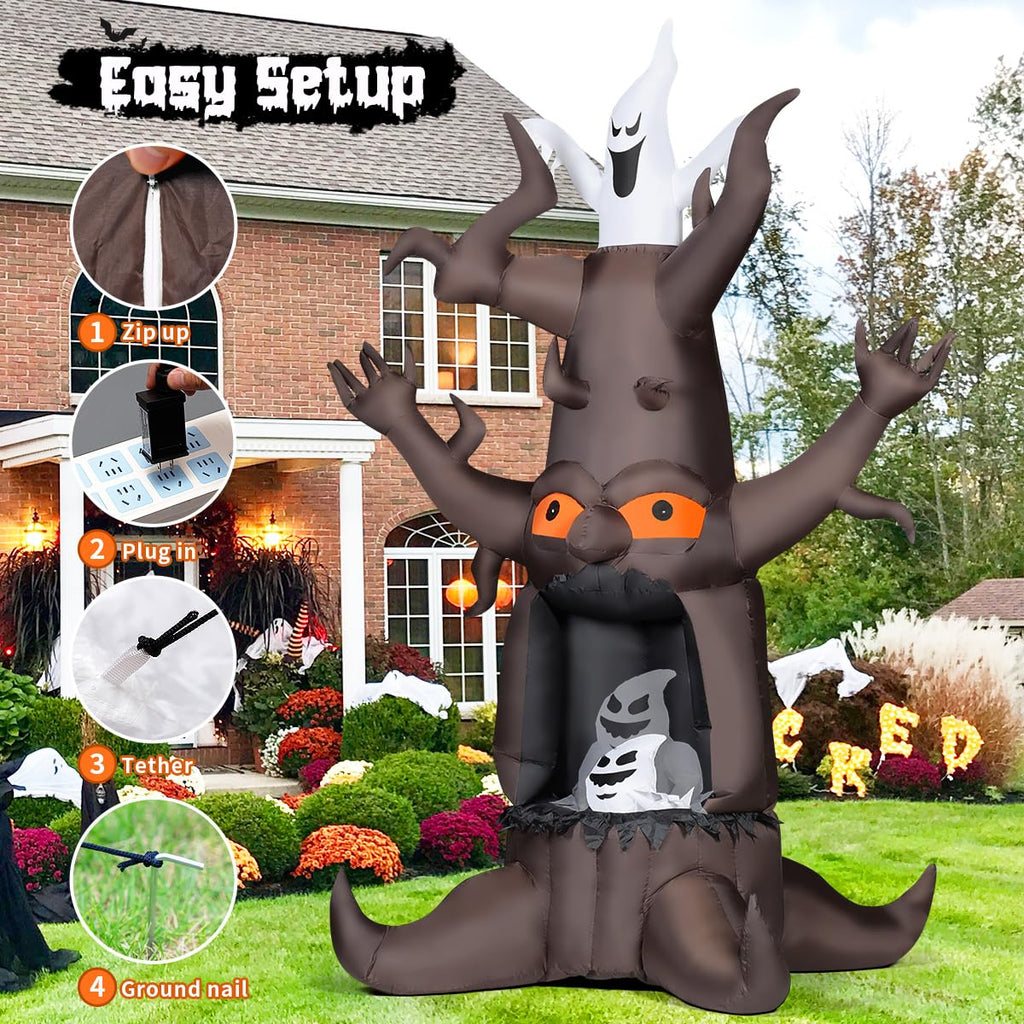 9 Ft Animated Inflatable Dead Tree and White Ghost with Built-In LEDs U1128