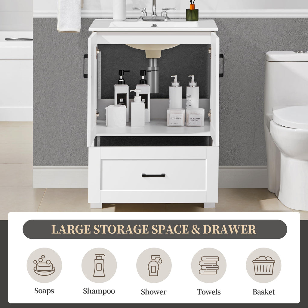24" White Bathroom Vanity with Sink Y6082