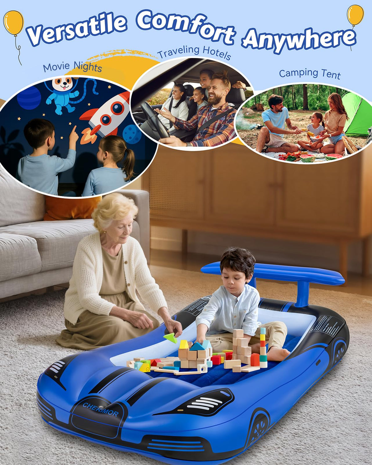 Inflatable Toddler Travel Bed with Safety Bumpers & Auto Pump Z45635