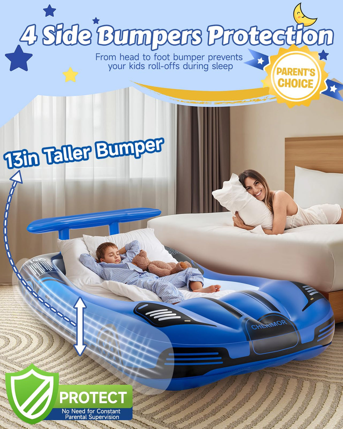 Inflatable Toddler Travel Bed with Safety Bumpers & Auto Pump Z45635