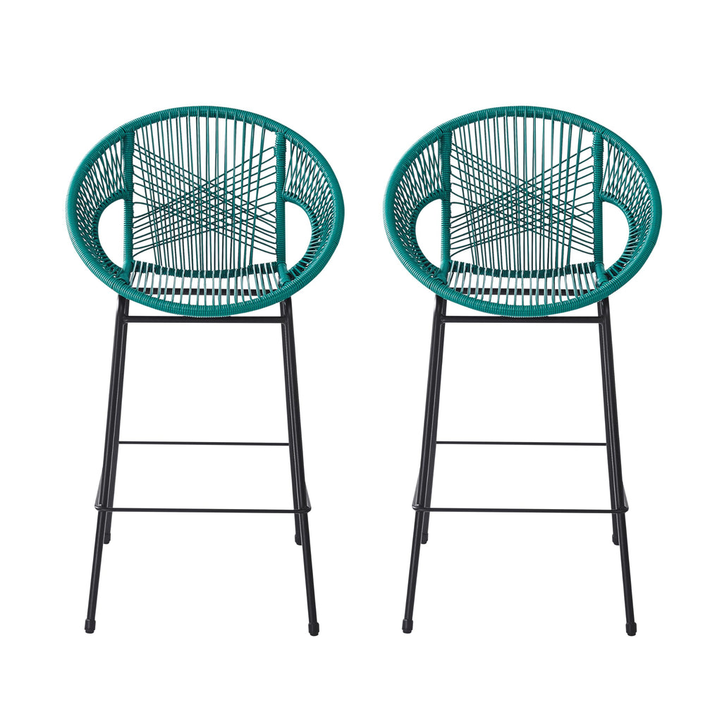 Teal Faux Wicker Outdoor Bar Stool, Set of 2 O878751