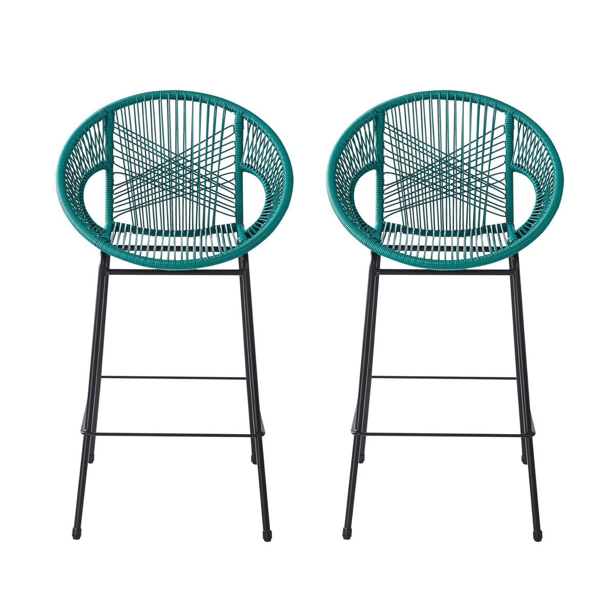 Teal Faux Wicker Outdoor Bar Stool, Set of 2 O878751