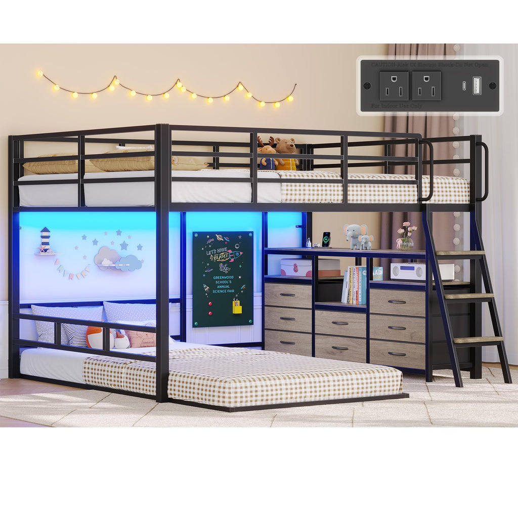 Full Over Twin Bunk Bed with 8 Drawers & 4 Shelves Q370