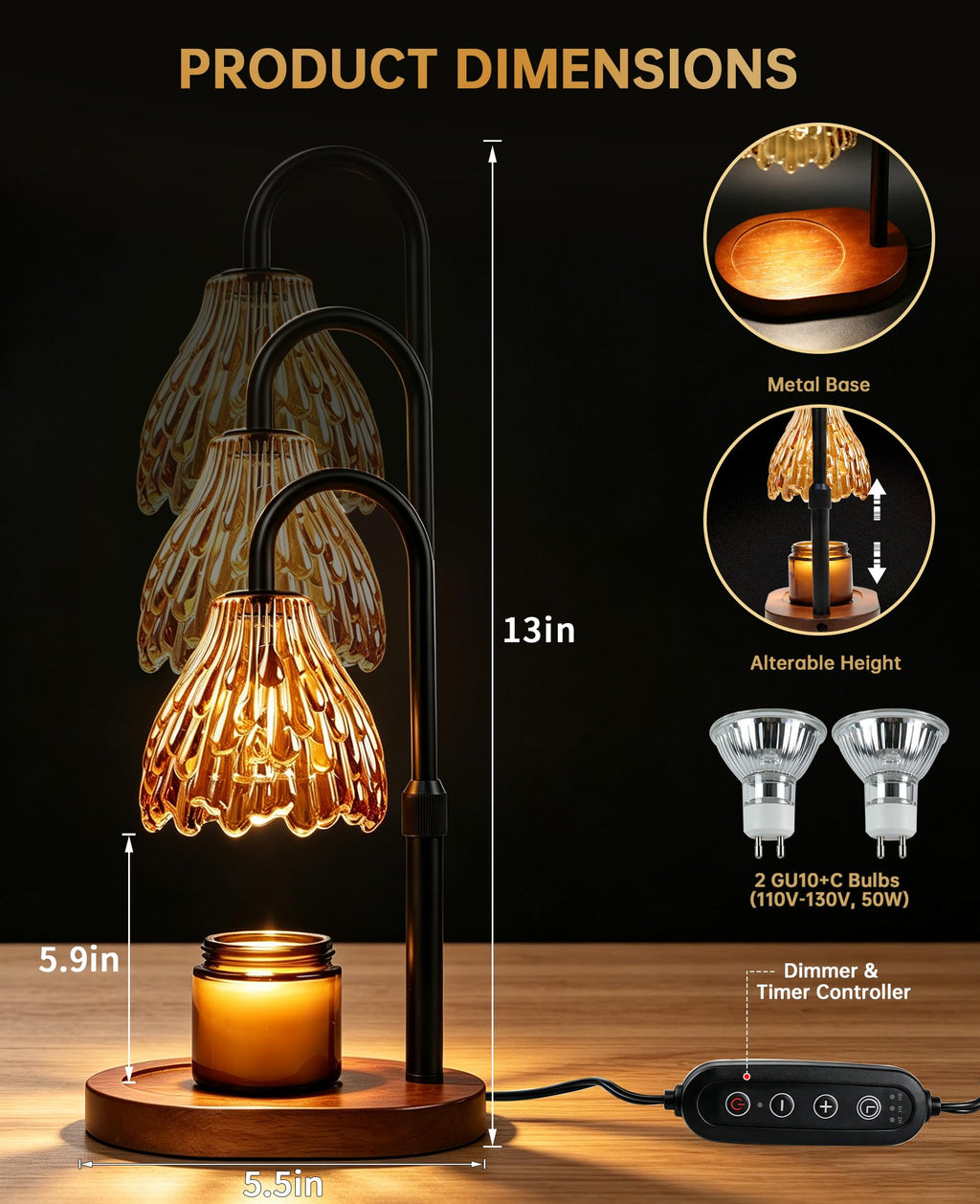 Glass Candle Warmer Lamp with Timer & Dimmer Q865