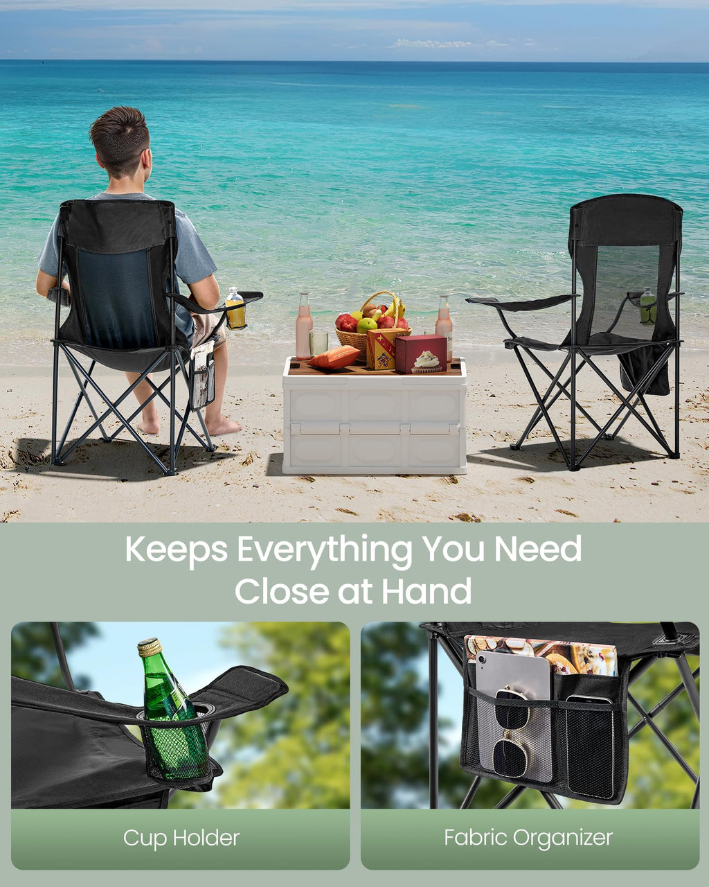 Breathable Camping Chairs, Set of 2, 330 lb Weight Capacity F594205