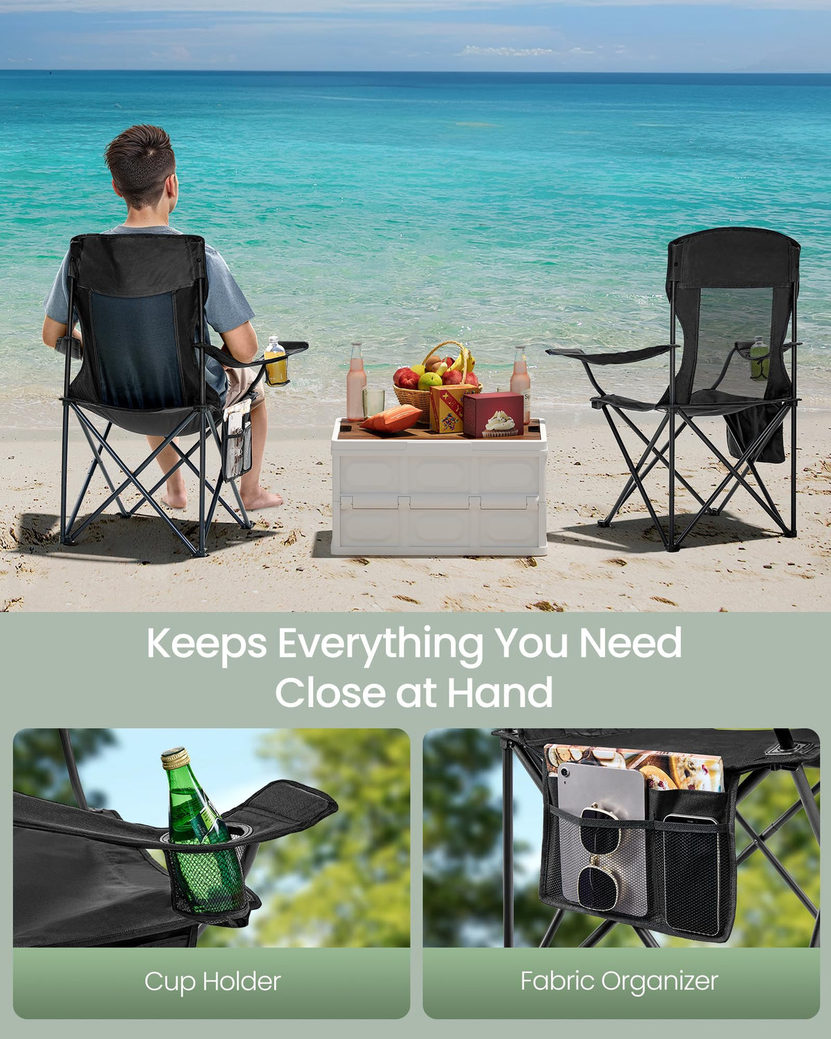 Breathable Camping Chairs, Set of 2, 330 lb Weight Capacity F594205