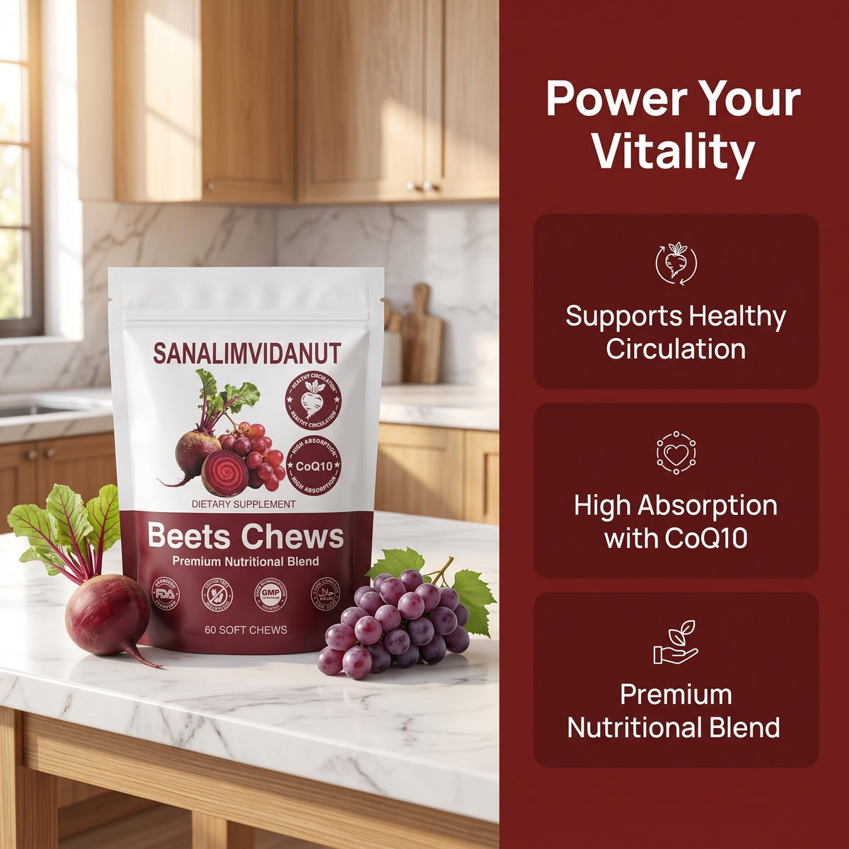 Beets Chews Dietary Supplement, 60 Count K918