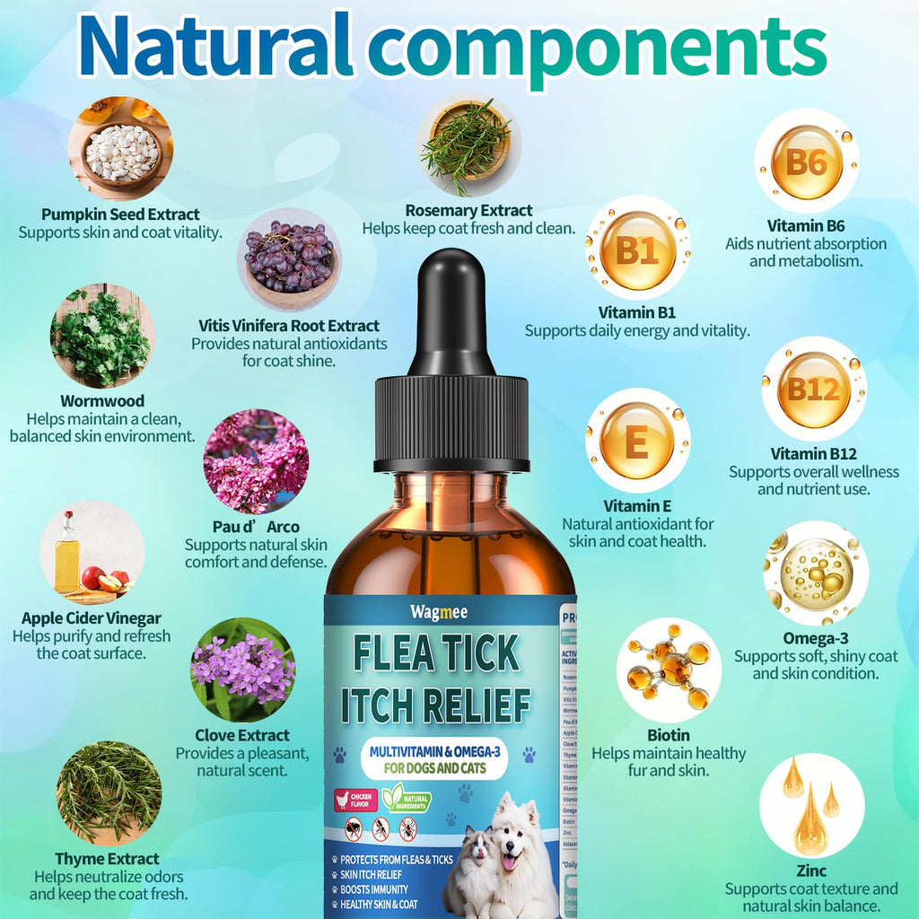 Natural Oral Flea and Tick Drops with Multivitamin for Pets A9326