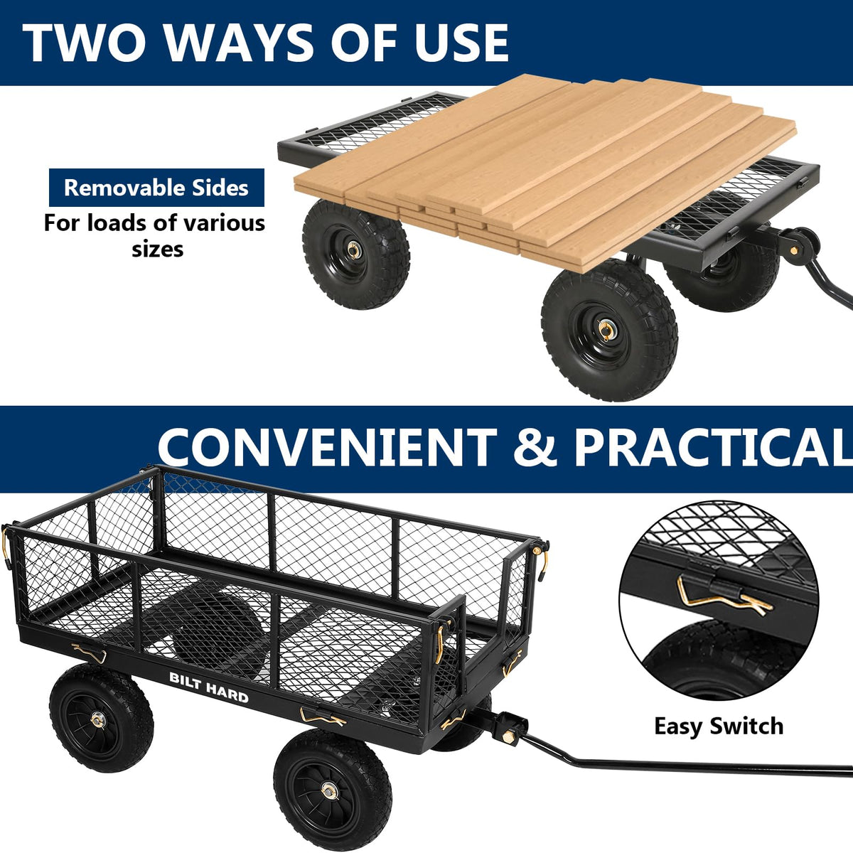 10" Flat Free Tires Steel Garden Cart with Rotating Handle E642032