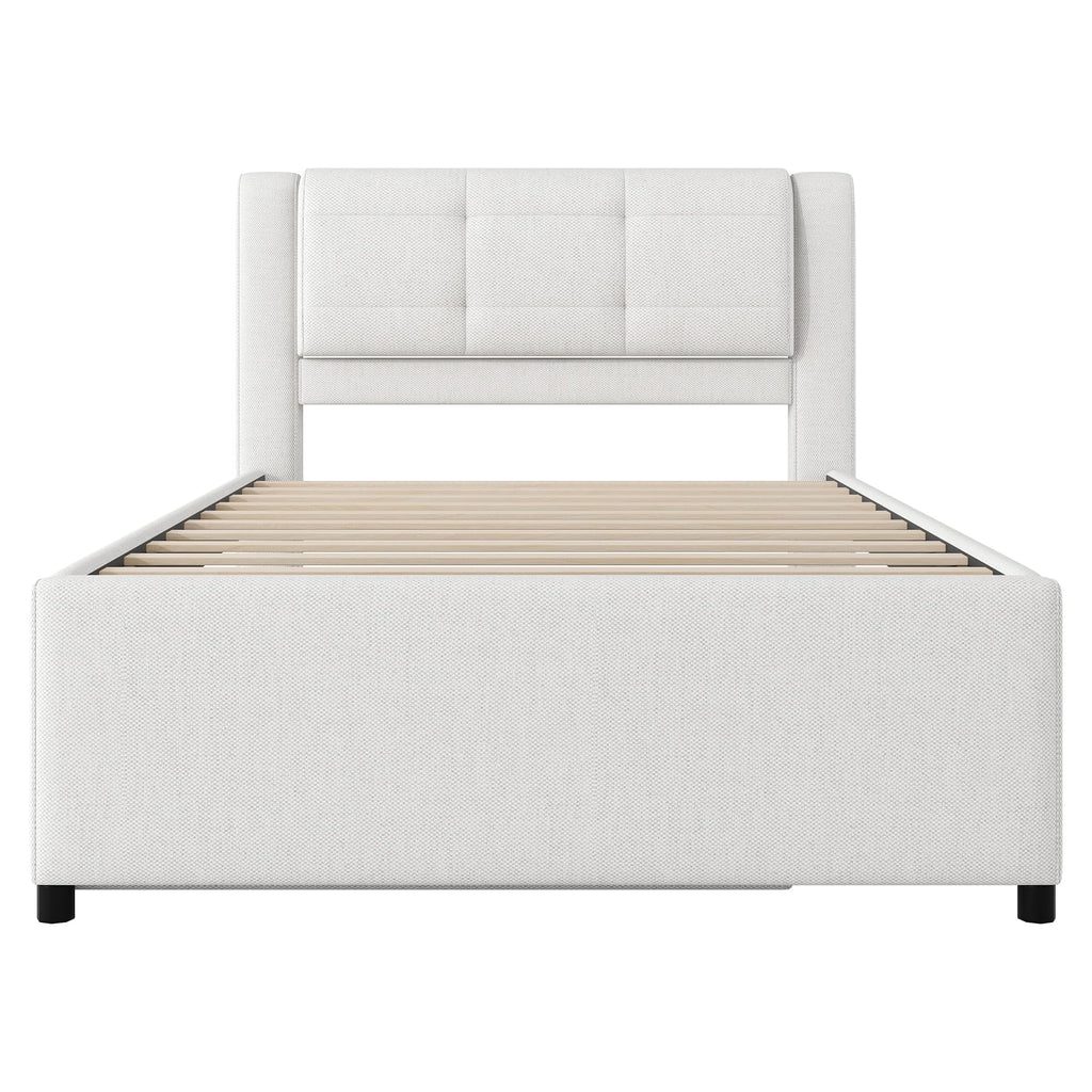 Full Size Linen Fabric Upholstered Platform Bed with Twin Size Trundle P82384