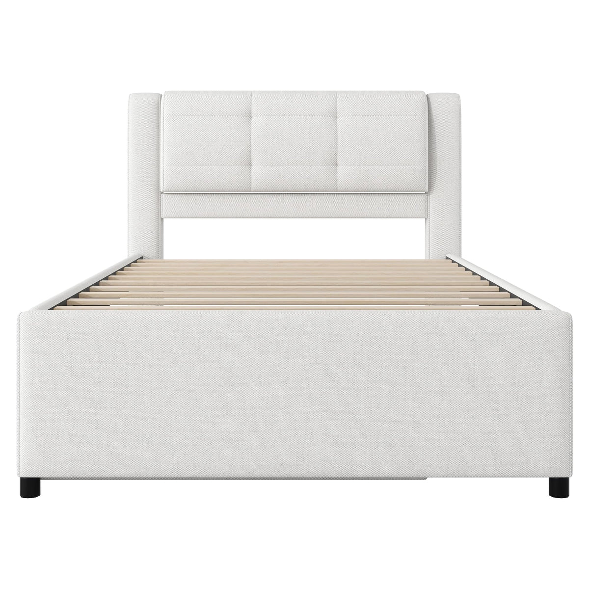 Full Size Linen Fabric Upholstered Platform Bed with Twin Size Trundle P82384