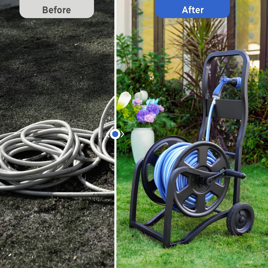 Heavy Duty Metal Garden Hose Reel Cart with Wheels, Holds 200FT Hose G429