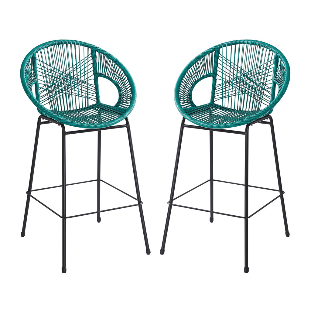 Teal Faux Wicker Outdoor Bar Stool, Set of 2 O878751