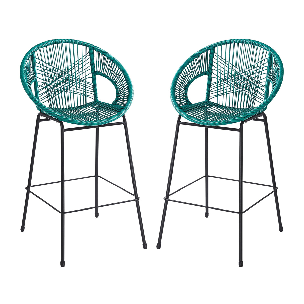 Teal Faux Wicker Outdoor Bar Stool, Set of 2 O878751