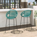 Teal Faux Wicker Outdoor Bar Stool, Set of 2 O878751