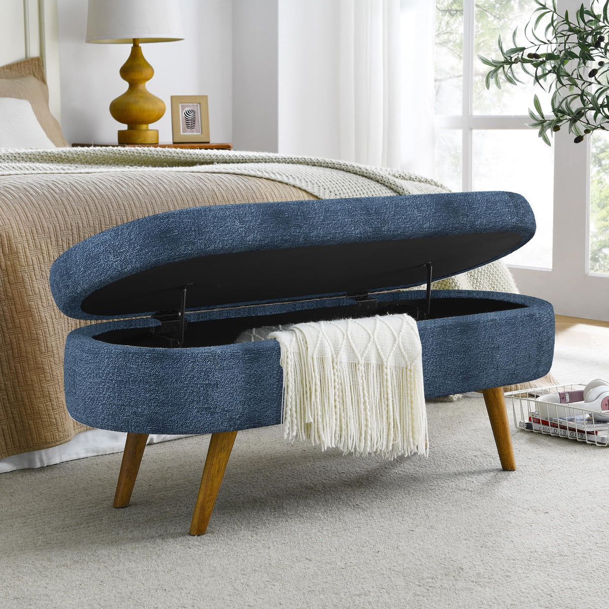Oval Storage Bench with Rubber Wood Legs U264830