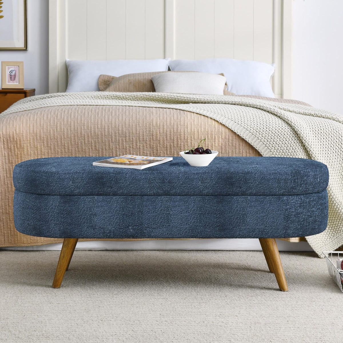 Oval Storage Bench with Rubber Wood Legs U264830